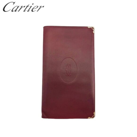 Cartier Long Bill Holder Mastline Bordeaux Leather Authentic Used